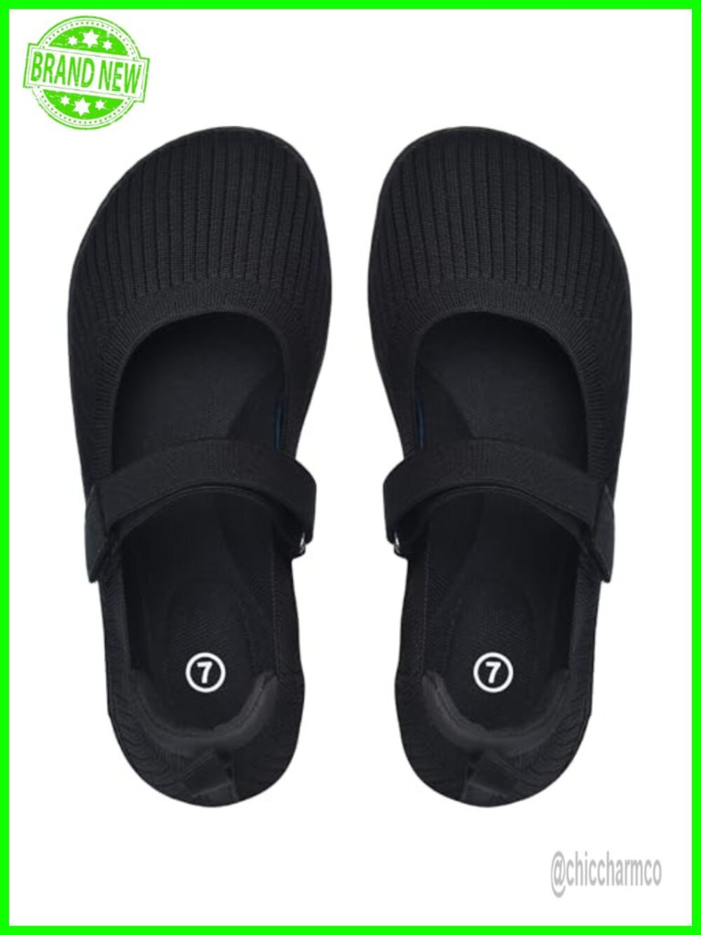 Women's Knit Mary Jane Ballet Flats Wide Toe Box Breathable Hook & Loop